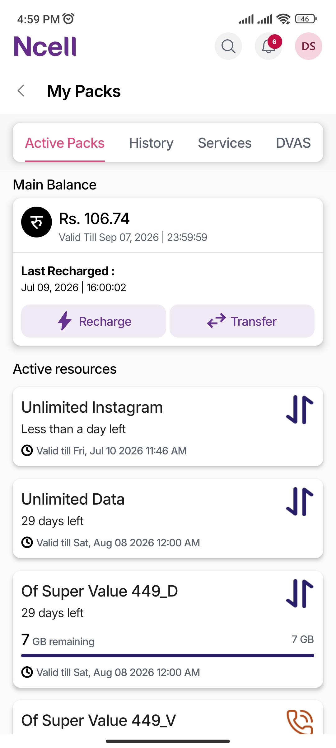 Balance & Data Usage
